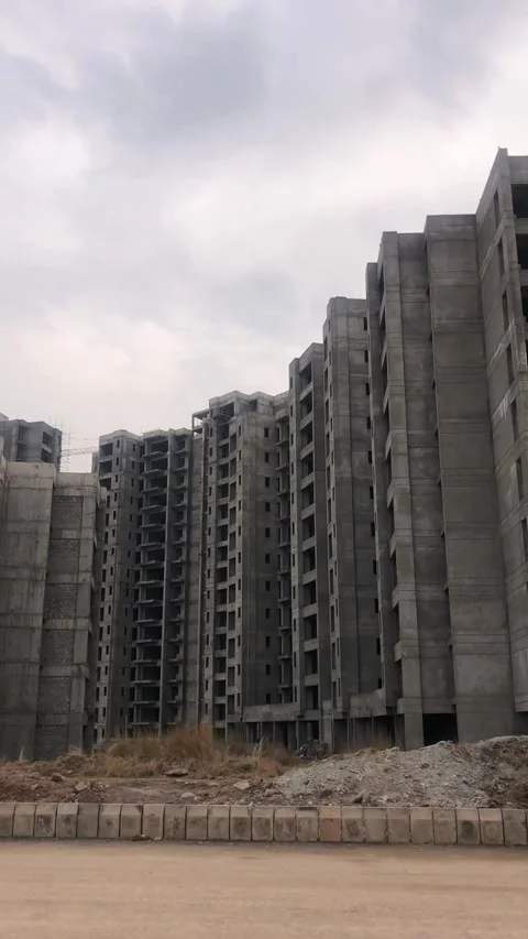 Evening Apartment Construction Site with Tower Cranes Stock Footage 345036399