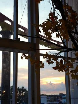 The evening atmosphere seen from inside the building 库存照片