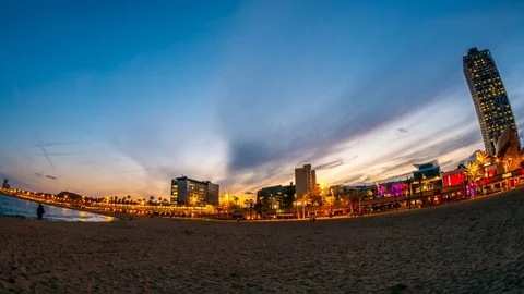 Evening at the beach of Barcelona Stock-Footage 76468419