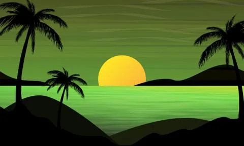 Evening at Beach Landscape Stock-Illustration