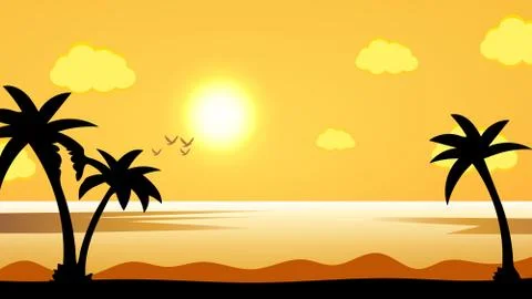 Evening at Beach Landscape Illustrazione stock