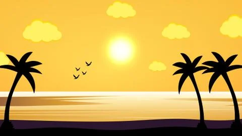 Evening at Beach Landscape Stock Illustration