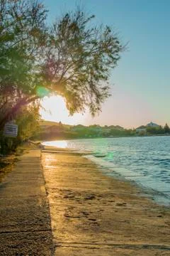 Evening beach panorama Stock Photos