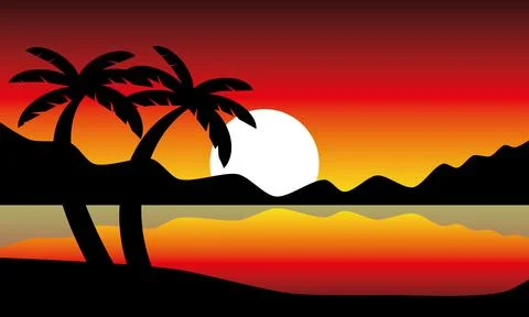 Evening beach, vector illustration. イラスト素材