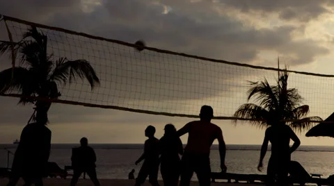 Evening Beach Volleyball Stock Footage 32153562