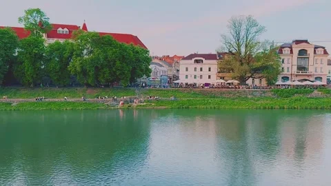 Evening. The beautiful river of Uzh flows smoothly and calmly. Stock Footage 275830577
