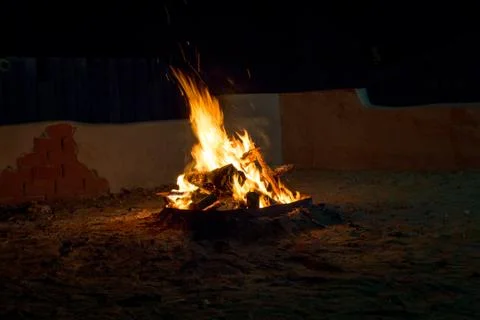 Evening bonfire flames at night Stock Photos