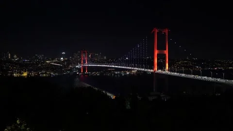 Evening at Bosphorus and 15 Temmuz Bridge, Istanbul, Turkey Stock Footage 131309873