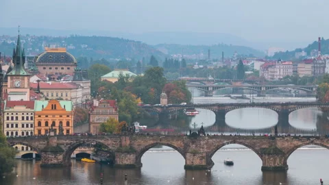 Evening Bridges in Prague. Time Lapse 4K Видео 106486269