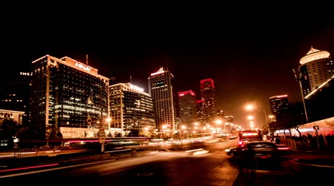 At evening,the bus and the other traffic on Chang'an Avenue near Guomao CBD 스톡 동영상 45112606