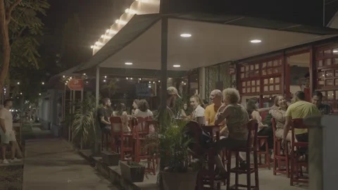 An evening at a café in Panama with people Stock Footage 343748409