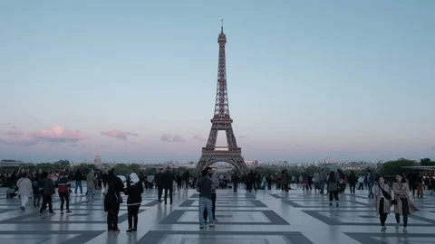 Evening Camera Still View Distant Eiffel Tower Trocadero Platform View Paris Stock Footage 93722961