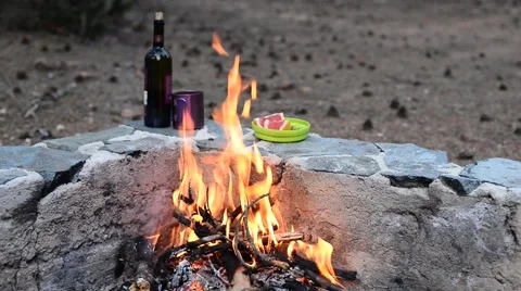 Evening campfire on the background of a still life Stock-Footage 63095611