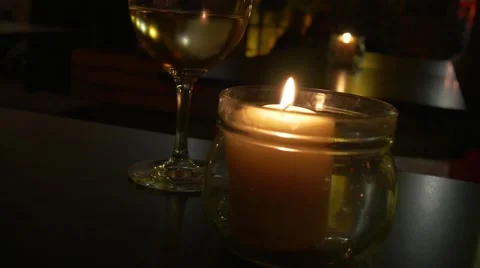 Evening candlelight with wine panning tracking shot Stock Footage 43106943