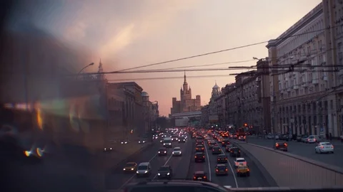 Evening car traffic at rush hour in moscow Stock Footage 73510845