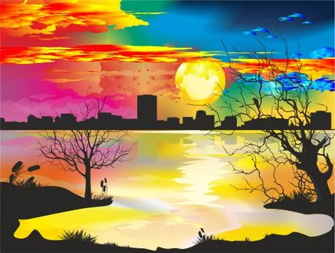 Evening in the city Illustrazione stock