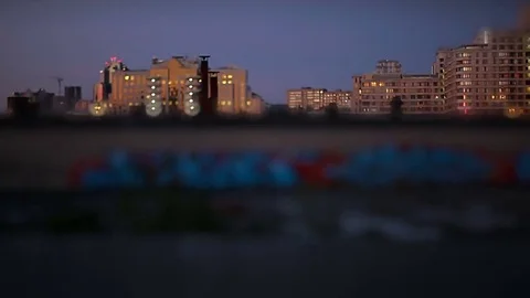 Evening city landscape from the window of a train Stock-Footage 69090411