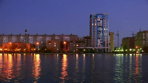 Evening City River Lights TimeLapse Background Stock Footage 32374590