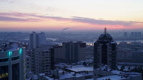 Evening city view on the sunset background 库存影片 75685819