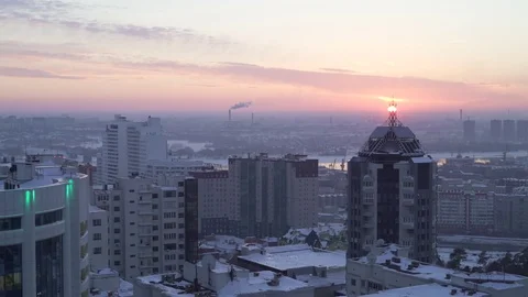 Evening city view on the sunset background 库存影片 75685821