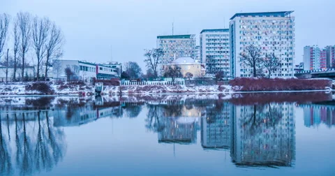 Evening Cityscape Modern Multi-Storeyed Buildings Hyperlapse Titelapse Smoothe Stock Footage 59352193