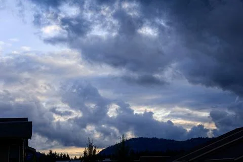 Evening clouds build up behind Squawk Mountain Stock Photos
