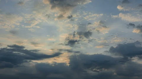 Evening clouds fast moving away. Rolling dark sunset clouds. Timelapse. 4K Stock Footage 123411728