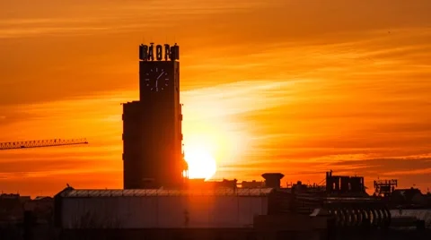 Evening clouds time lapse behind huge city watch Stock Footage 40840883