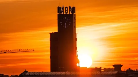 Evening clouds time lapse behind huge city watch Stock-Footage 40841109