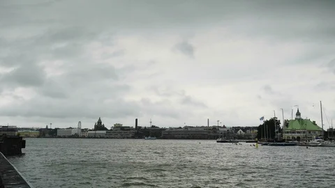 Evening clouds timelapse over Helsinki port in Finland Stock Footage 95491486