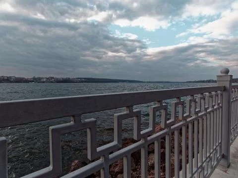 Evening cloudy view of the lake 스톡 사진