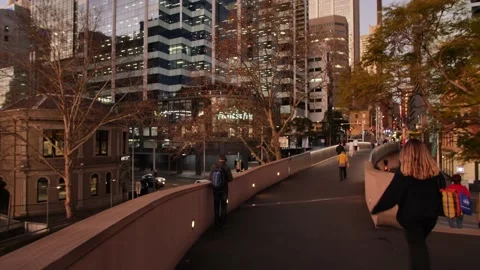 Evening commute home through Sydney CBD 4K Video stock 221903695