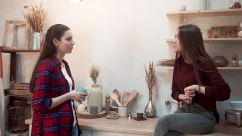 Evening conversation between two friends with tea Stock Footage 176337862