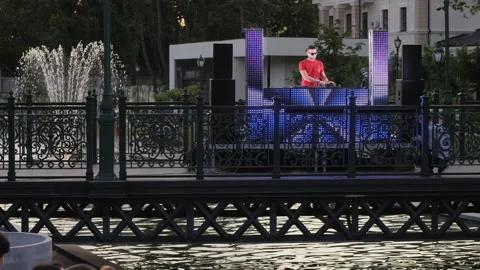 Evening DJ performance in the city park Stock Footage 134401343