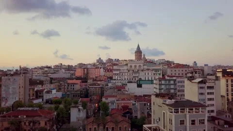 Evening drone aerial view of sunset in Istandul Turkey Golden Horn Bosphorus Stock Footage 250004577