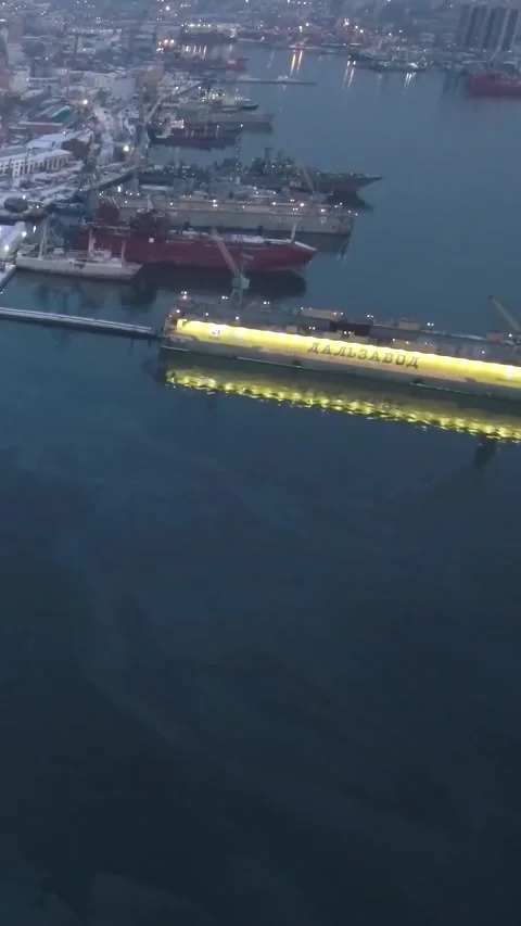 Evening Drone Flight Over Golden Horn Bay Vladivostok Stock Footage 339104564