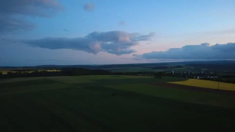 Evening Drone Flight Over Rural Fields and Countryside Landscape Stock Footage 336498795