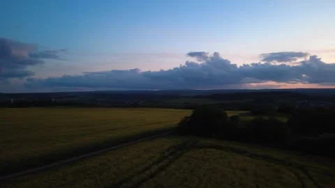 Evening Drone Flight Over Rural Fields and Countryside Landscape Stock Footage 336499011