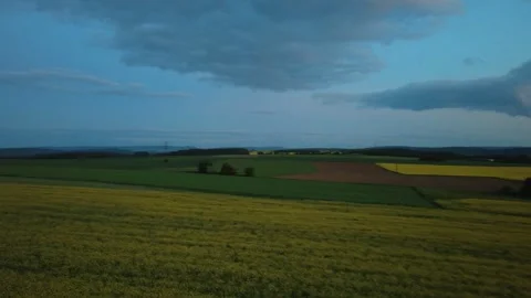 Evening Drone Flight Over Rural Fields and Countryside Landscape Stock Footage 336499050