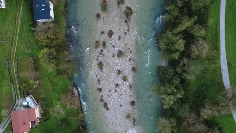 Evening Drone Over Idrijca River – Scenic Aerial, Slovenia Stock Footage 321544235