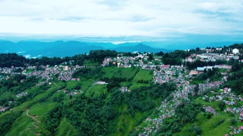 Evening Drone View of Darjeeling Tea Gardens and Mountain Valleys Stock Footage 321405400