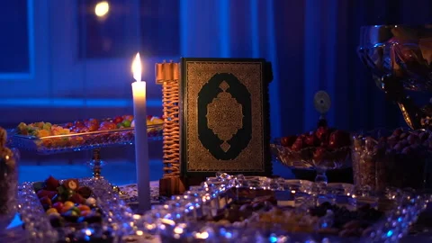 In the evening during Iftar in the month of Ramadan, the table is set Stock Footage 269711789