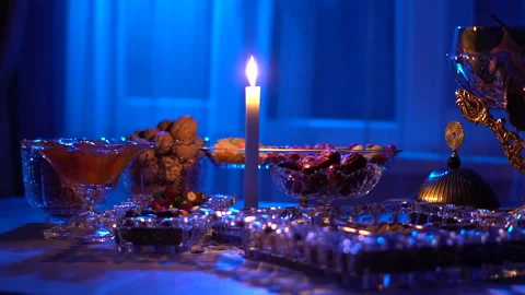 In the evening during Iftar in the month of Ramadan, the table is set Stock Footage 269711812