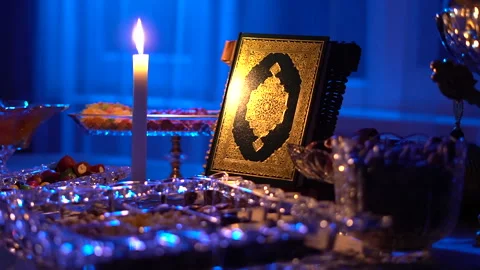 In the evening during Iftar in the month of Ramadan, the table is set Stock Footage 269711863
