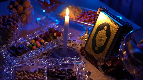 In the evening during Iftar in the month of Ramadan, the table is set Stock Footage 269711911