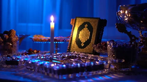 In the evening during Iftar in the month of Ramadan, the table is set Stock Footage 269712048