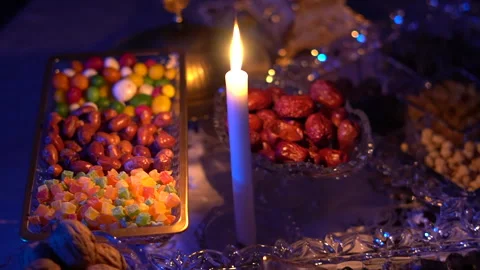 In the evening during Iftar in the month of Ramadan, the table is set Stock Footage 269712198