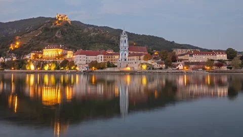 Evening Durnstein timelapse, Austria Video stock 343571935