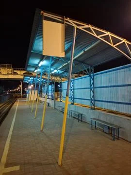 An evening empty tramway stop Photos