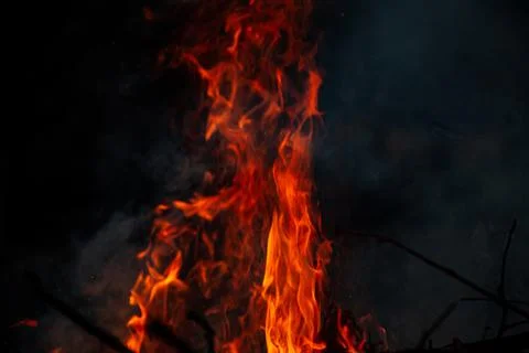The evening fire is burning. Flames in high quality Stock Photos